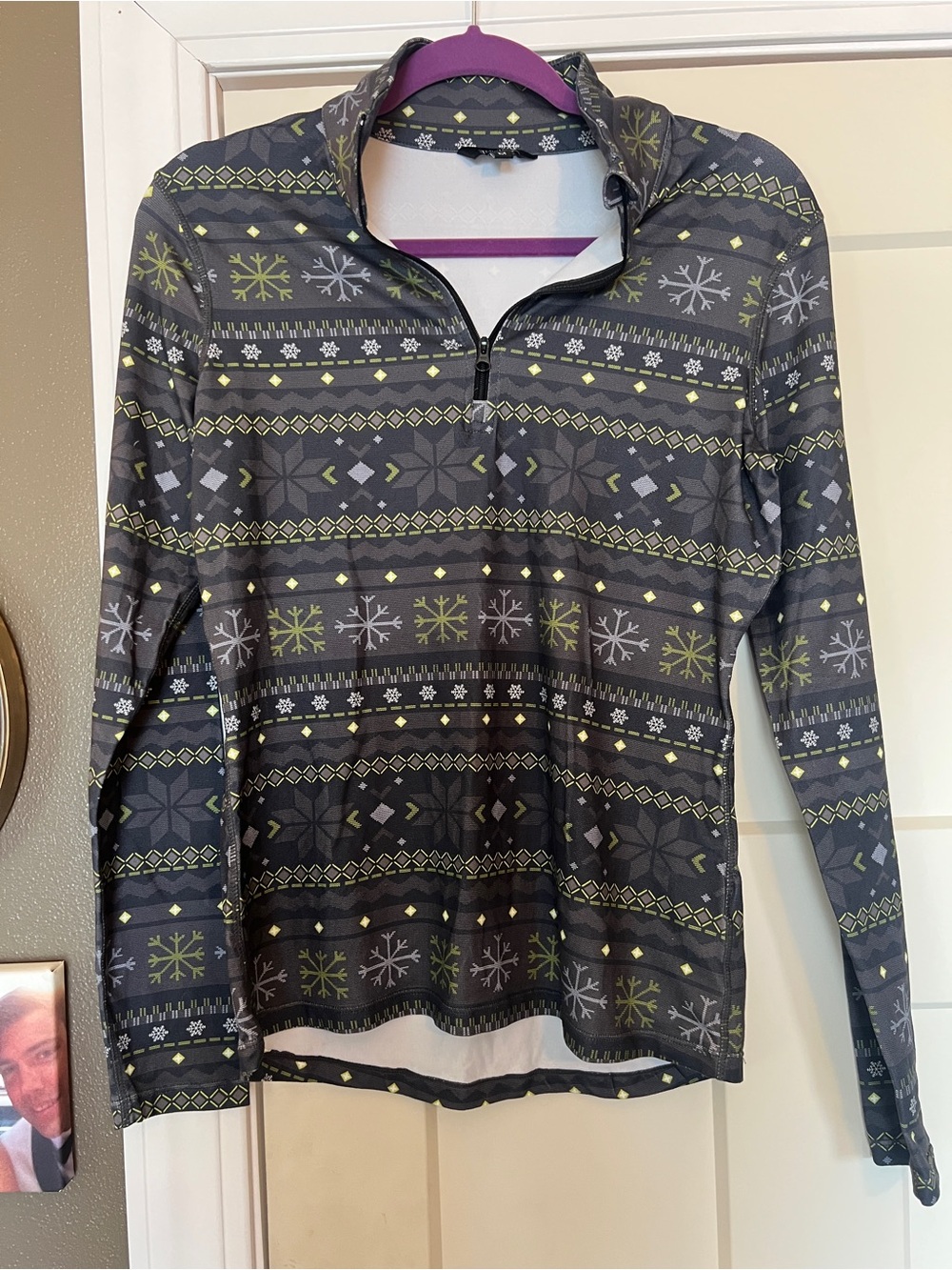 Alp N Rock Gray and Green Quarter-Zip Fair Isle Pullover